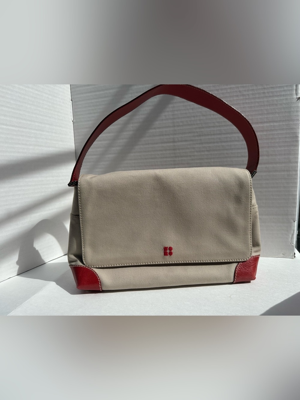 Kate Spade New York Canvas Leather Trim Shoulder Bag Red Accents